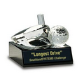 Clear Crystal Golf Ball & Club on Black Pedestal Base (4" x 3")